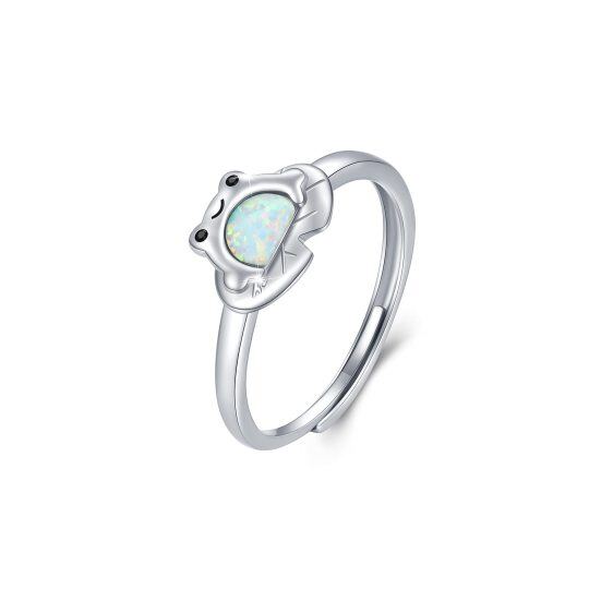 Anello aperto con rana opale in argento sterling