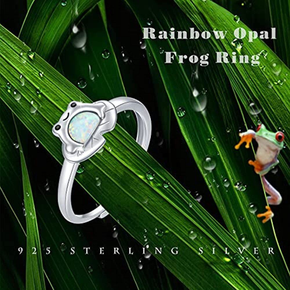 Sterling Silver Opal Frog Open Ring-4