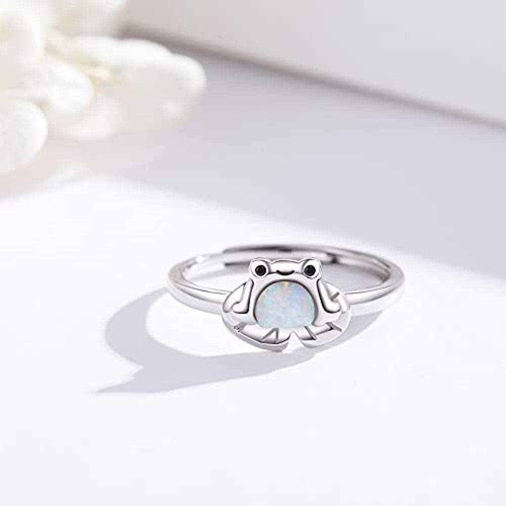 Sterling Silver Opal Frog Open Ring-5