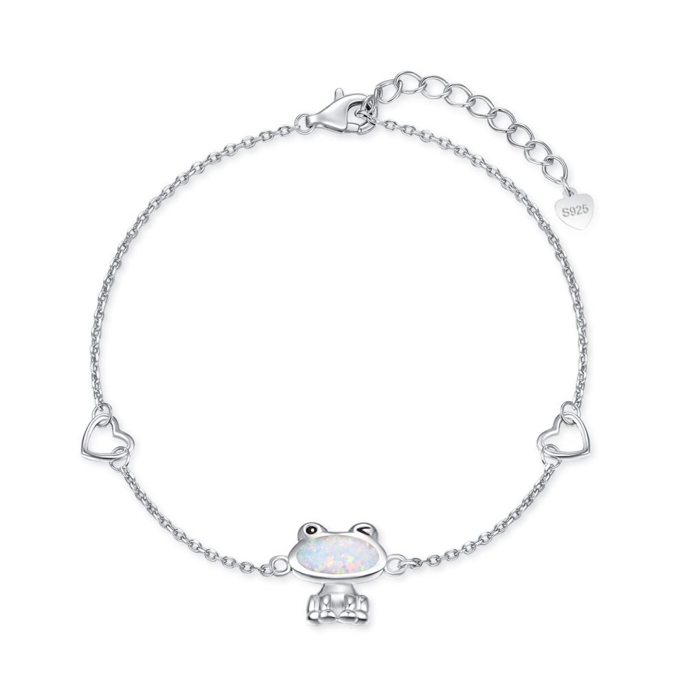 Sterling Silver Opal Frog Charm Bracelet-1