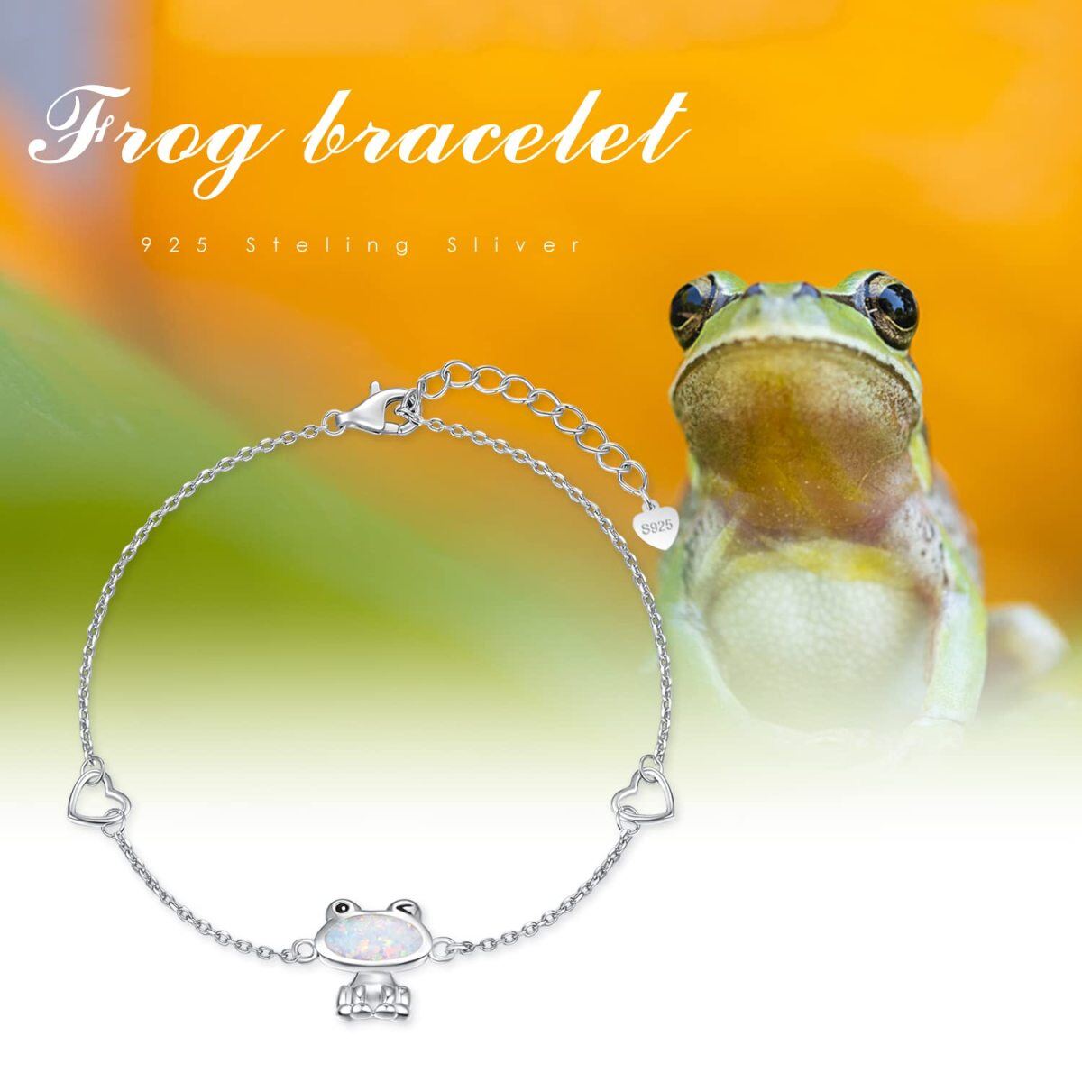 Sterling Silver Opal Frog Pendant Bracelet-2