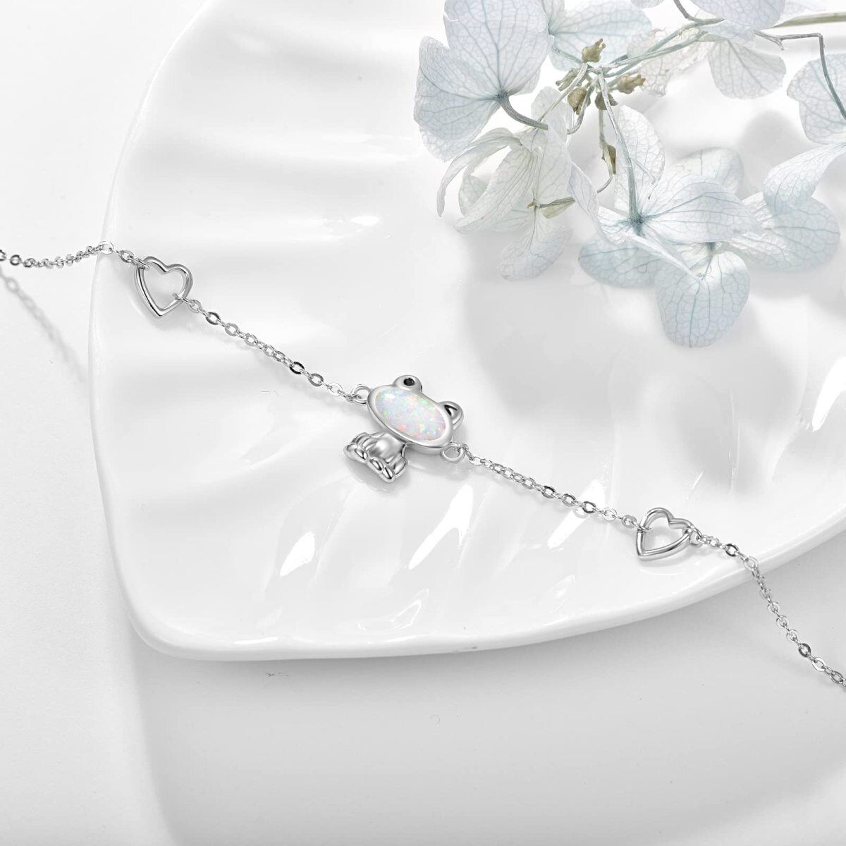 Sterling Silver Opal Frog Pendant Bracelet-4