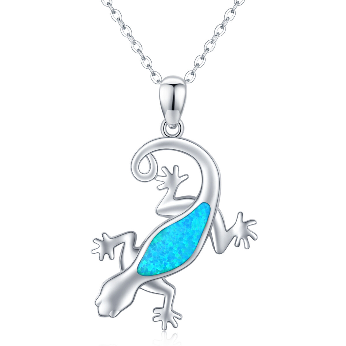 Sterling Silber Opal Gecko Anhänger Halskette-1