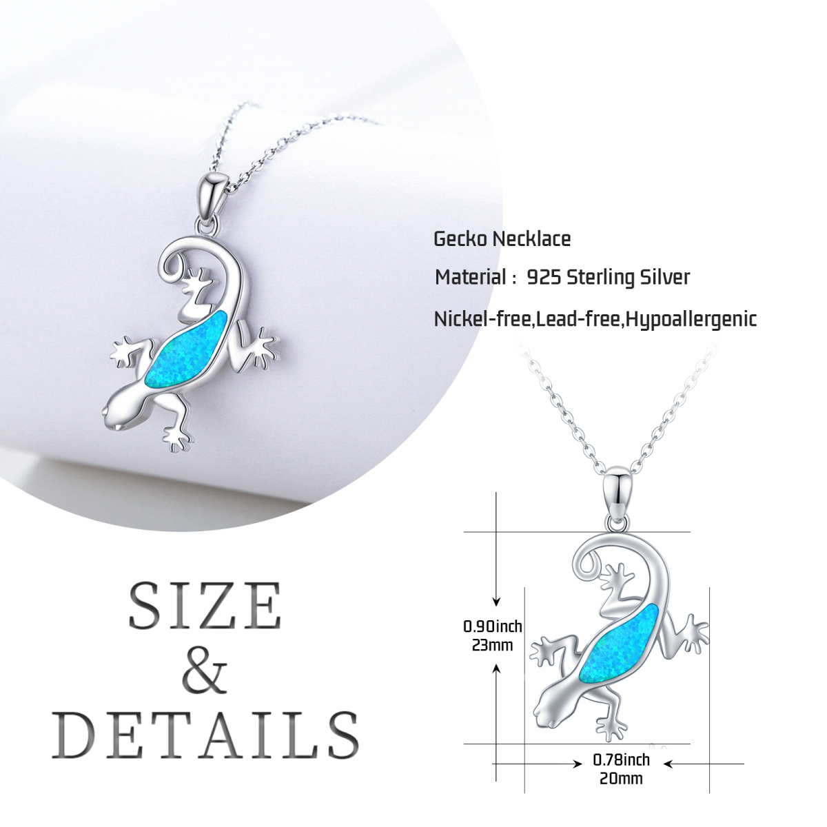 Sterling Silver Opal Gecko Pendant Necklace-2