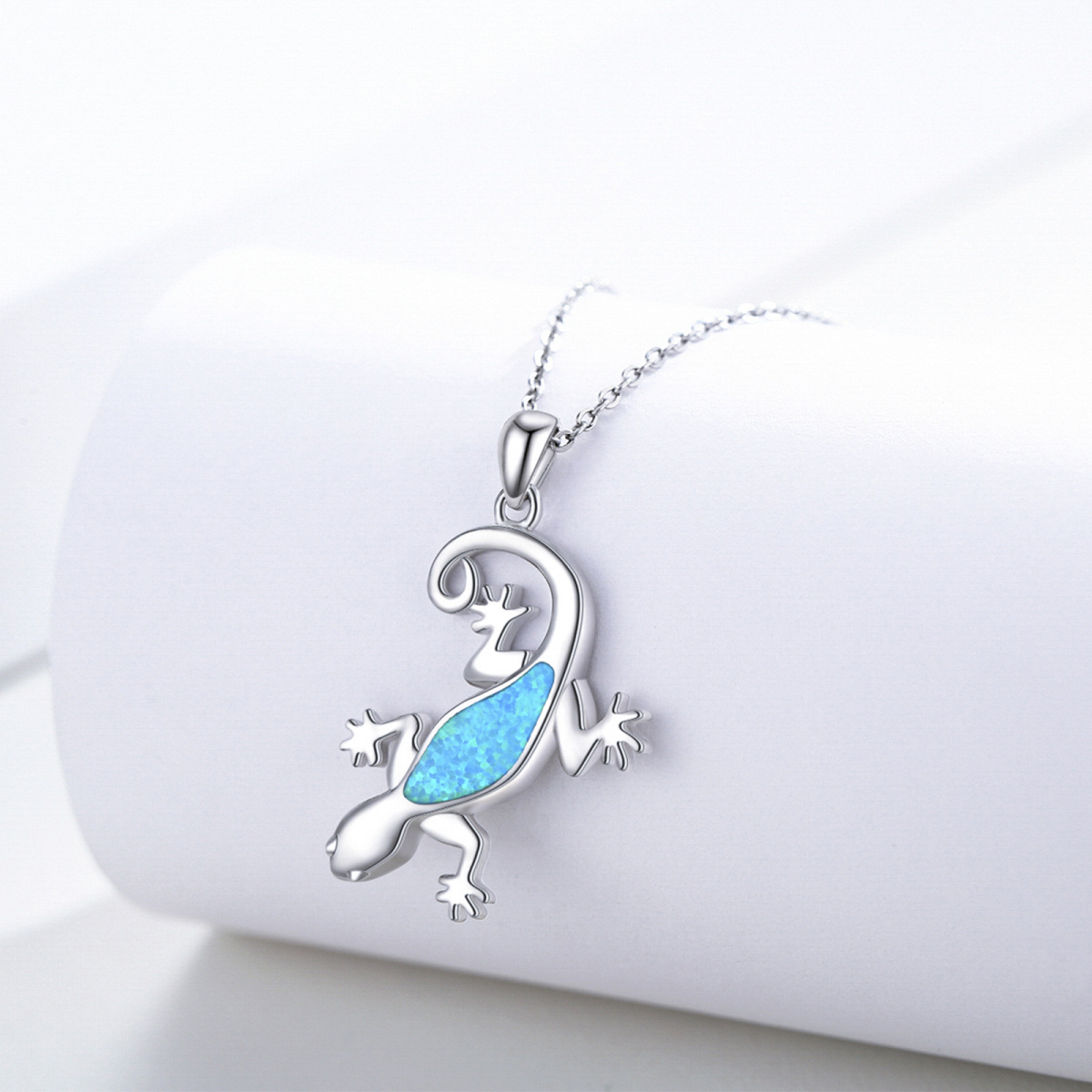 Sterling Silver Opal Gecko Pendant Necklace-3