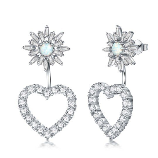 Sterling Silver Cubic Zirconia & Opal Heart Drop Earrings