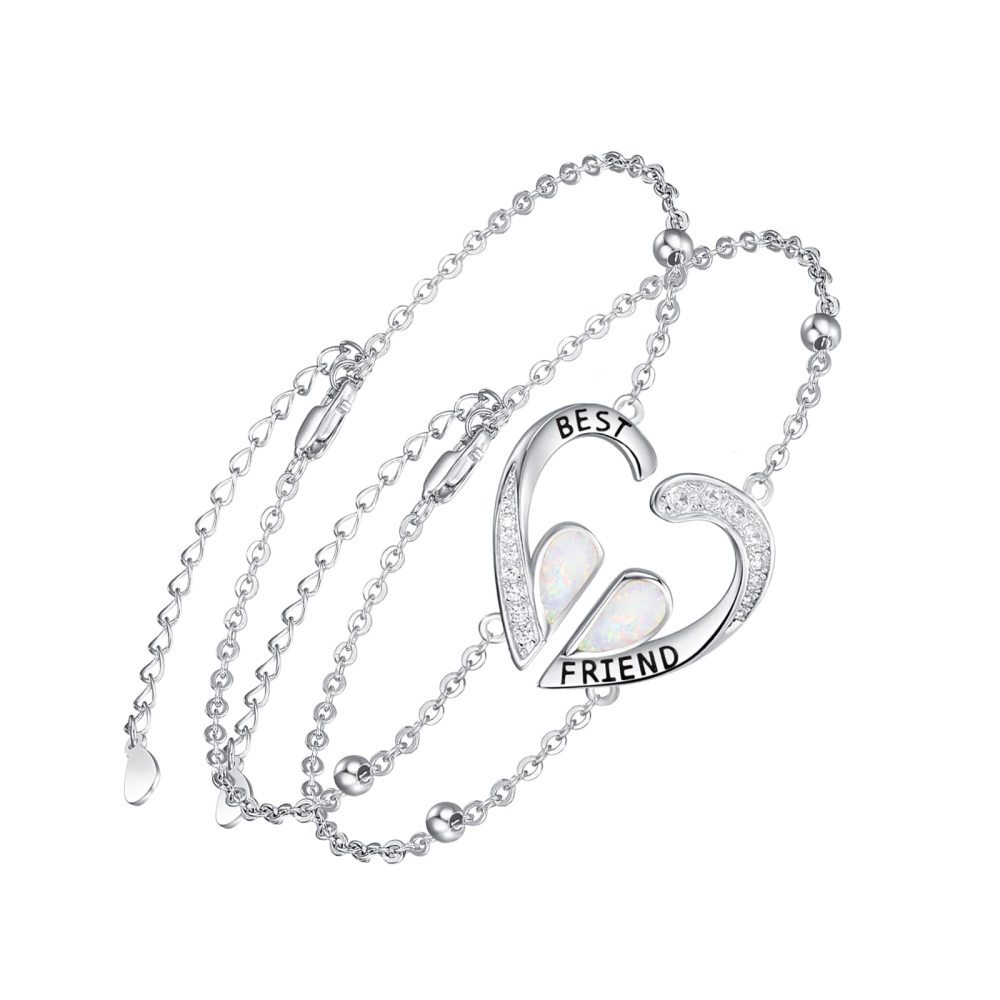 Sterling Silver Opal Heart Charm Bracelet with Engraved Word-1
