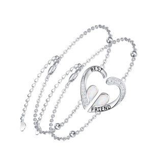 Sterling Silver Opal Heart Charm Bracelet with Engraved Word-20