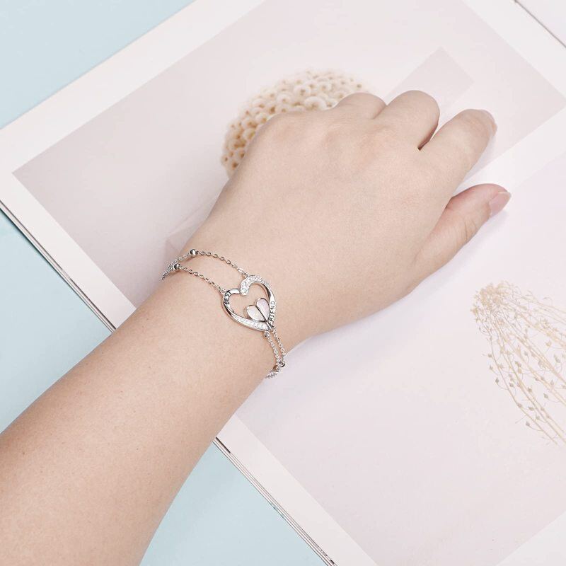 Sterling Silver Opal Heart Charm Bracelet with Engraved Word-2