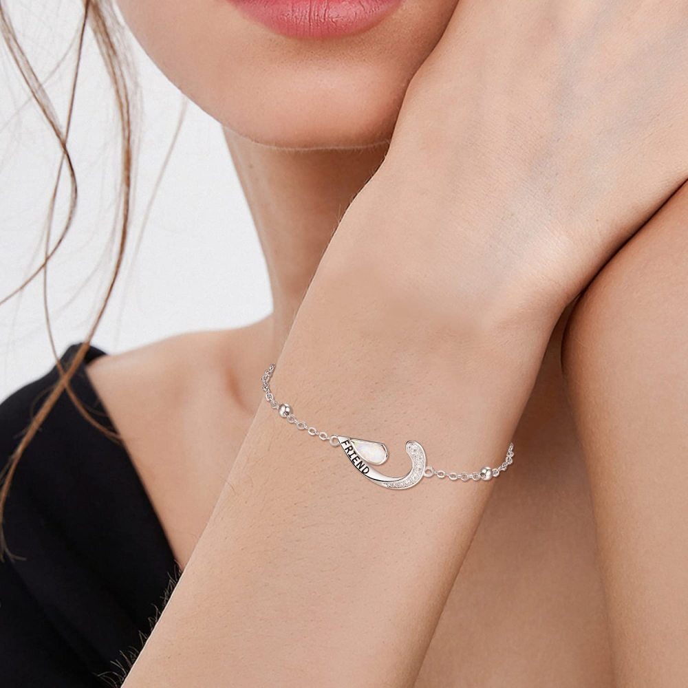 Sterling Silver Opal Heart Charm Bracelet with Engraved Word-3