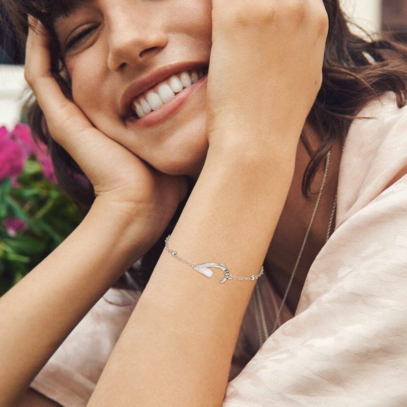 Sterling Silver Opal Heart Charm Bracelet with Engraved Word-4