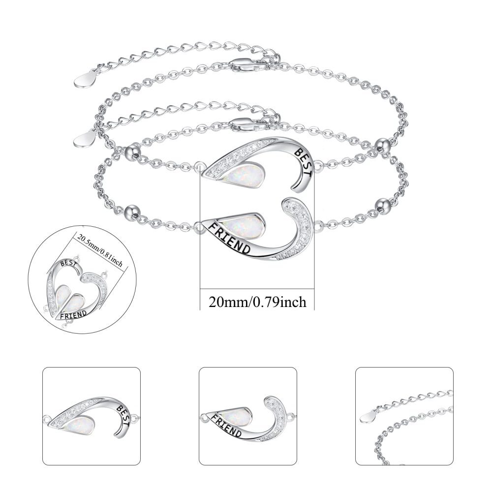 Sterling Silver Opal Heart Charm Bracelet with Engraved Word-6