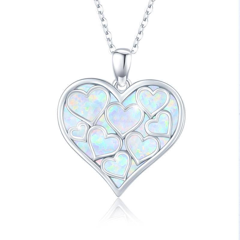 Sterling Silver Opal Heart Pendant Necklace-1