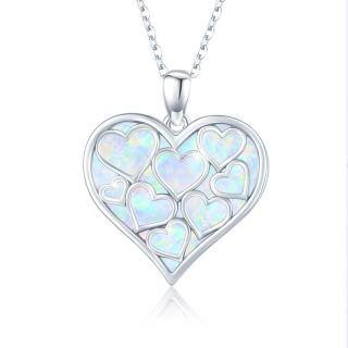 Sterling Silver Opal Heart Pendant Necklace-51