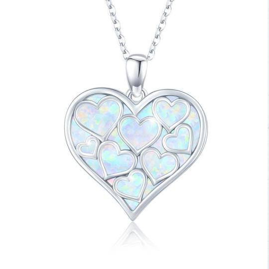 Sterling Silver Opal Heart Pendant Necklace