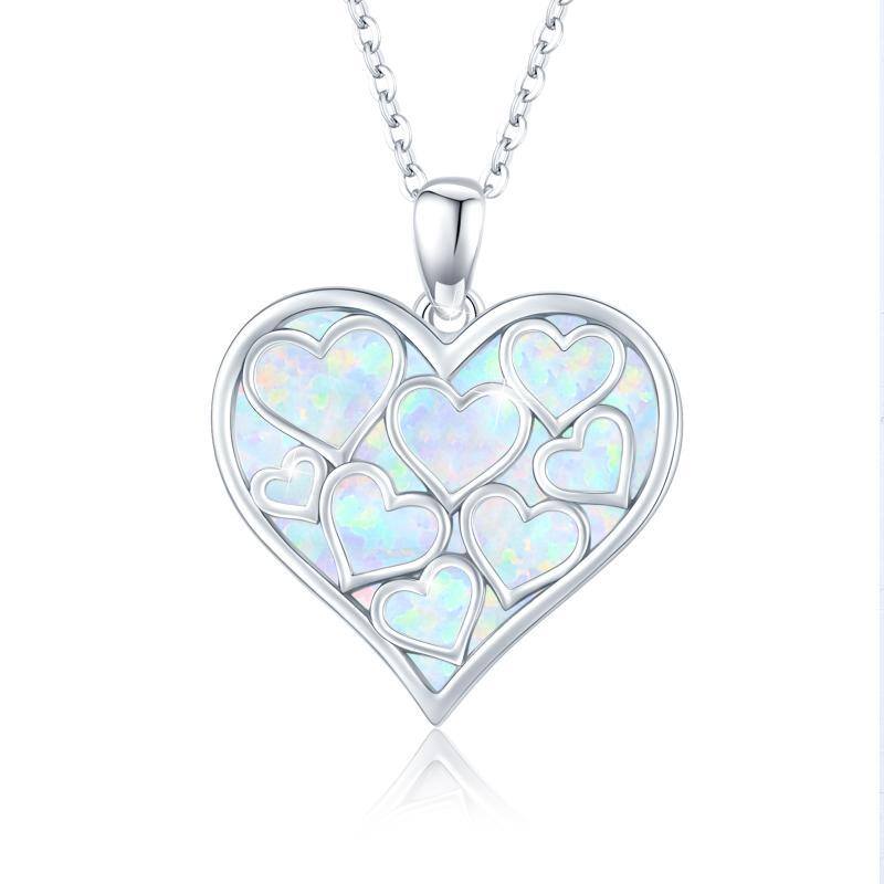 Sterling Silver Opal Heart Pendant Necklace-10