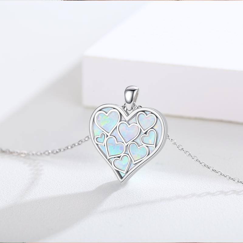 Sterling Silver Opal Heart Pendant Necklace-3