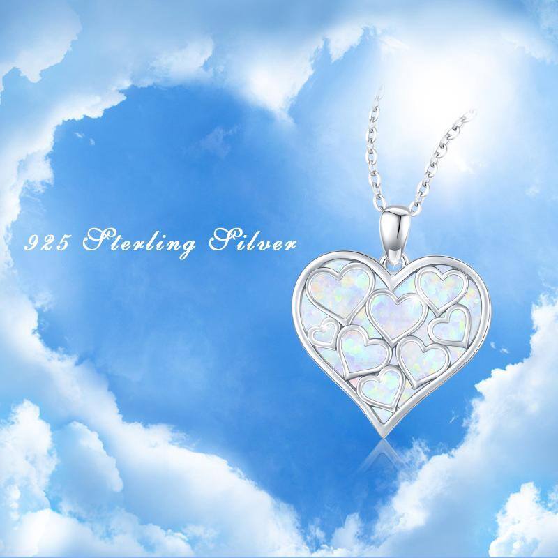 Sterling Silver Opal Heart Pendant Necklace-4