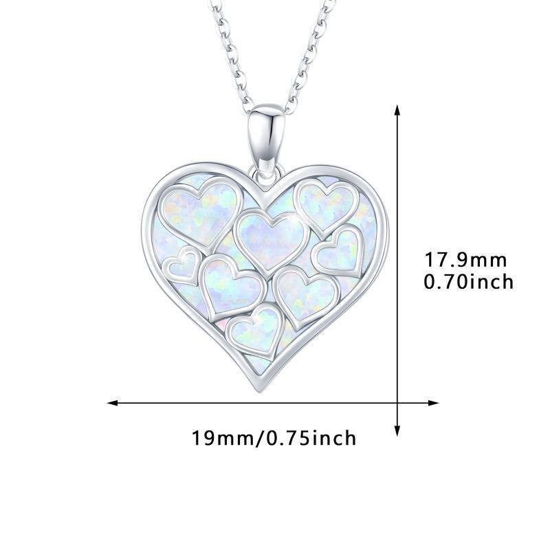 Sterling Silver Opal Heart Pendant Necklace-5