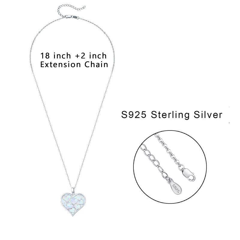 Sterling Silver Opal Heart Pendant Necklace-6