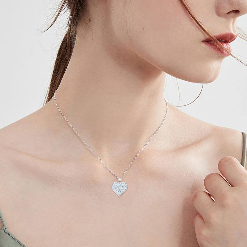 Collier en argent sterling avec pendentif en forme de coeur en opale-7