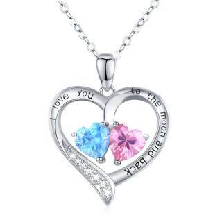 Sterling Silver Cubic Zirconia & Opal Heart Pendant Necklace-2