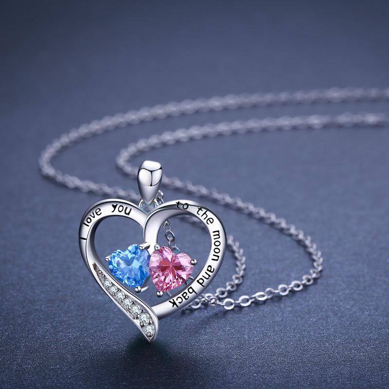 Sterling Silver Cubic Zirconia & Opal Heart Pendant Necklace-4