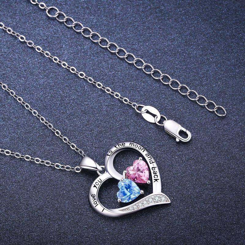 Sterling Silver Cubic Zirconia & Opal Heart Pendant Necklace-5