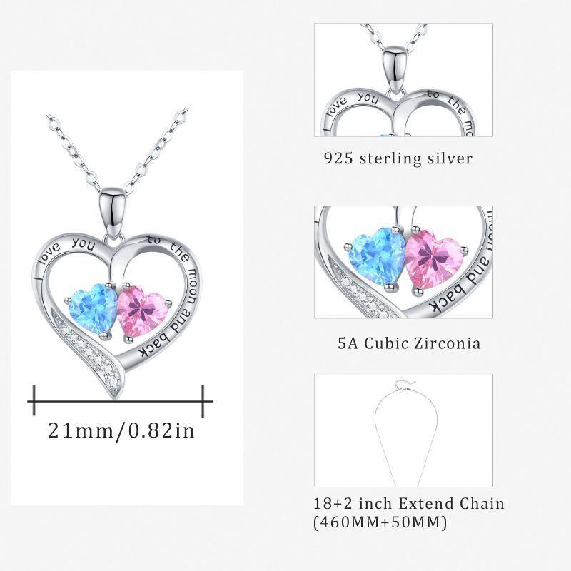 Sterling Silver Cubic Zirconia & Opal Heart Pendant Necklace-7