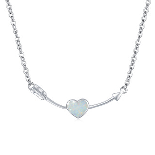 Sterling Silver Opal Heart Pendant Necklace-3