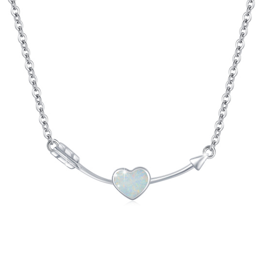 Sterling Silver Opal Heart Pendant Necklace