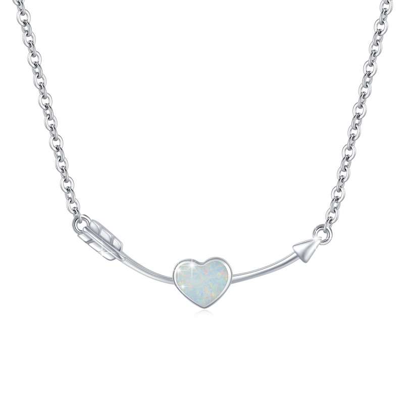 Sterling Silver Opal Heart Pendant Necklace-19