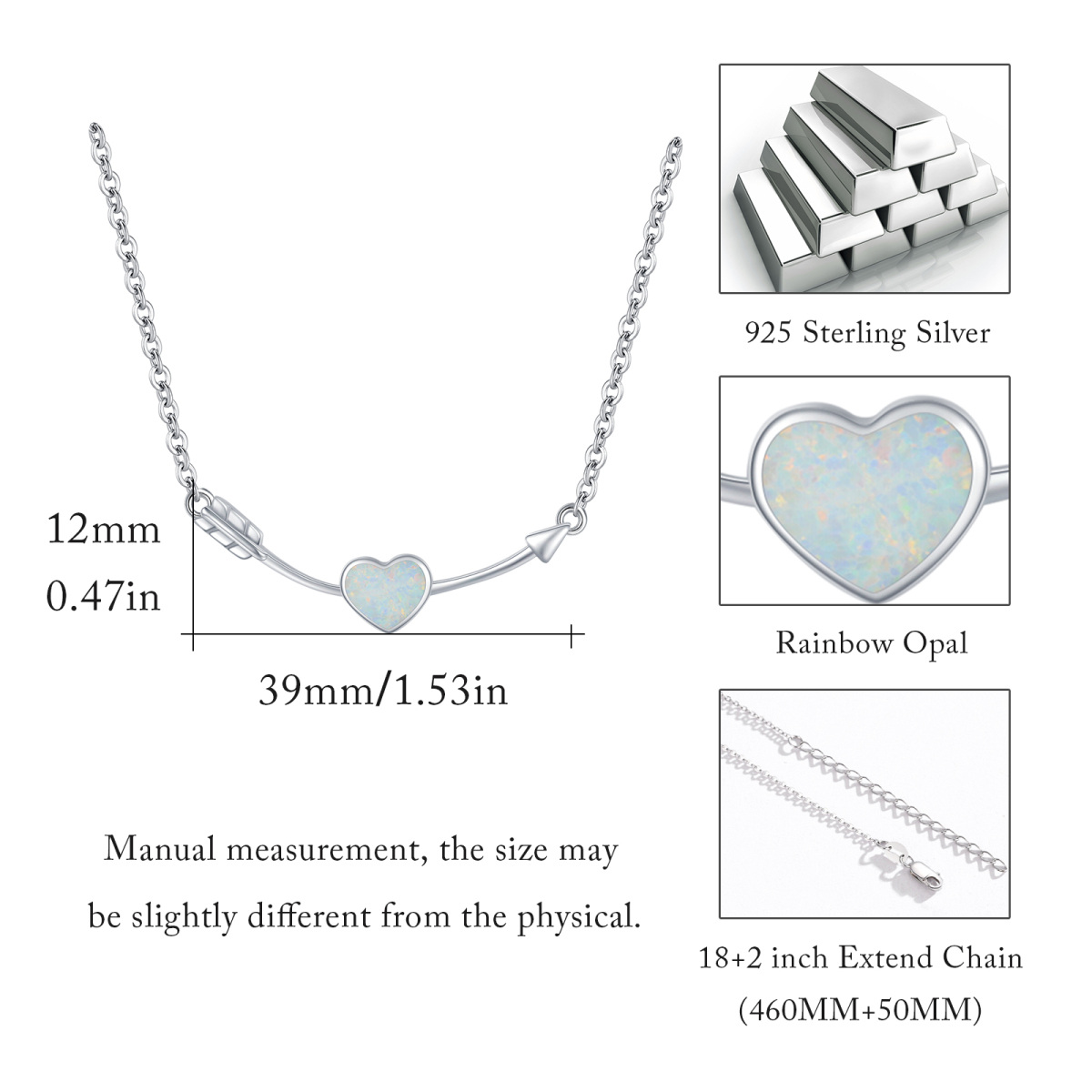 Sterling Silver Opal Heart Pendant Necklace-4