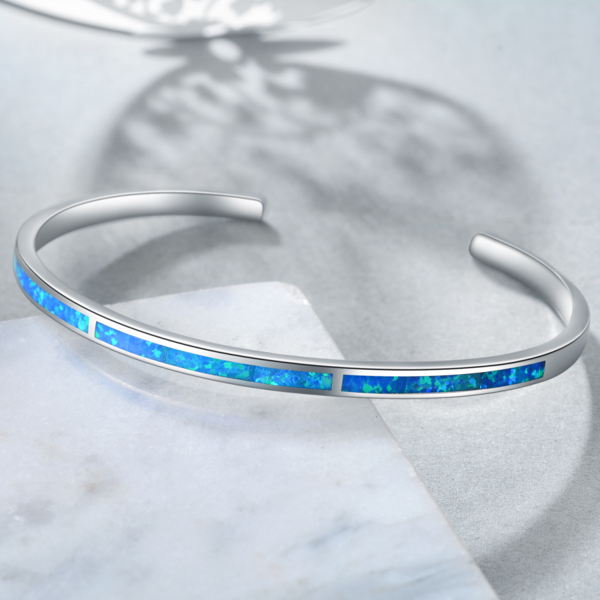 Sterling Silver Opal Heart Plain Bangle with Engraved Word-3