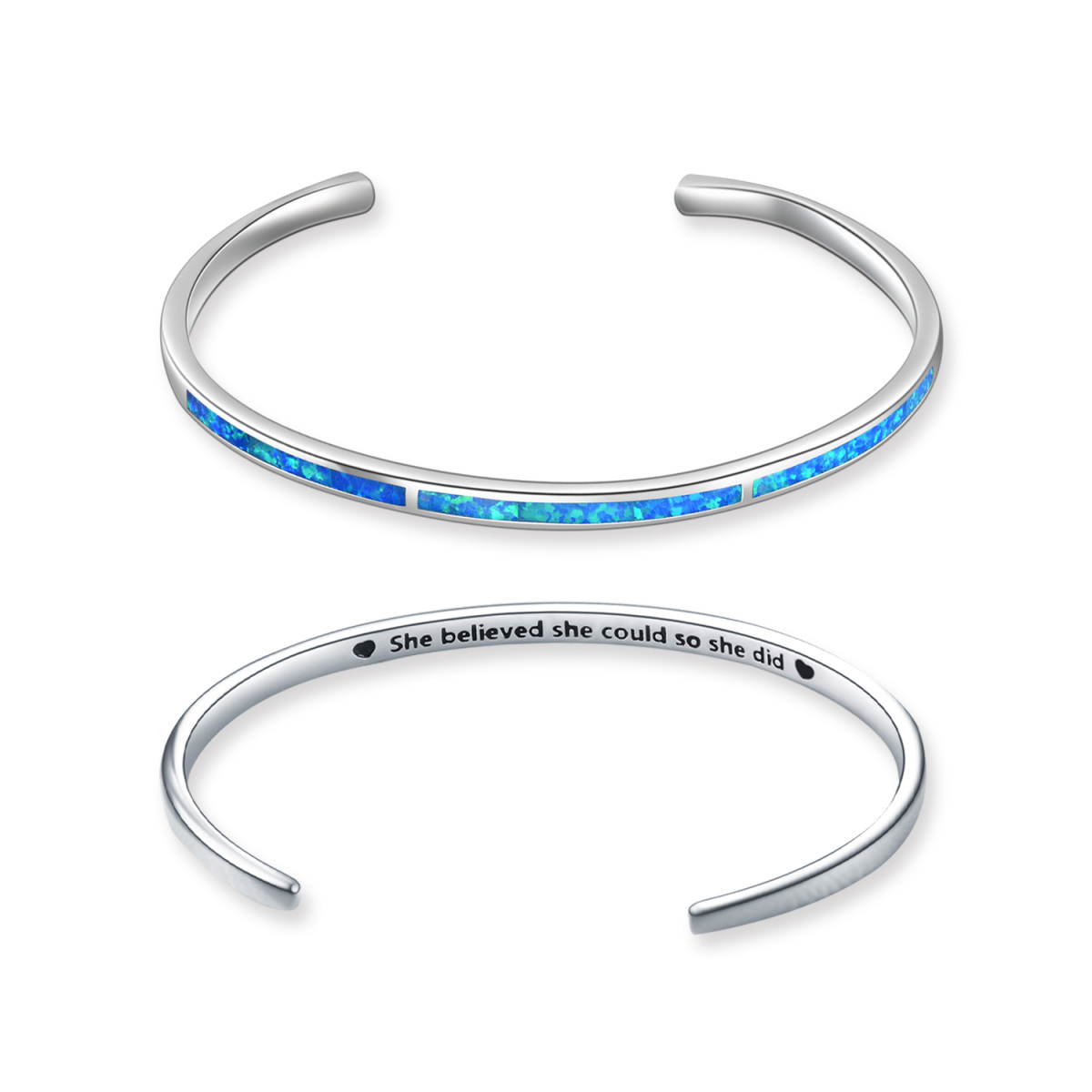 Bracelet en argent sterling avec cœur en opale et mot gravé-1