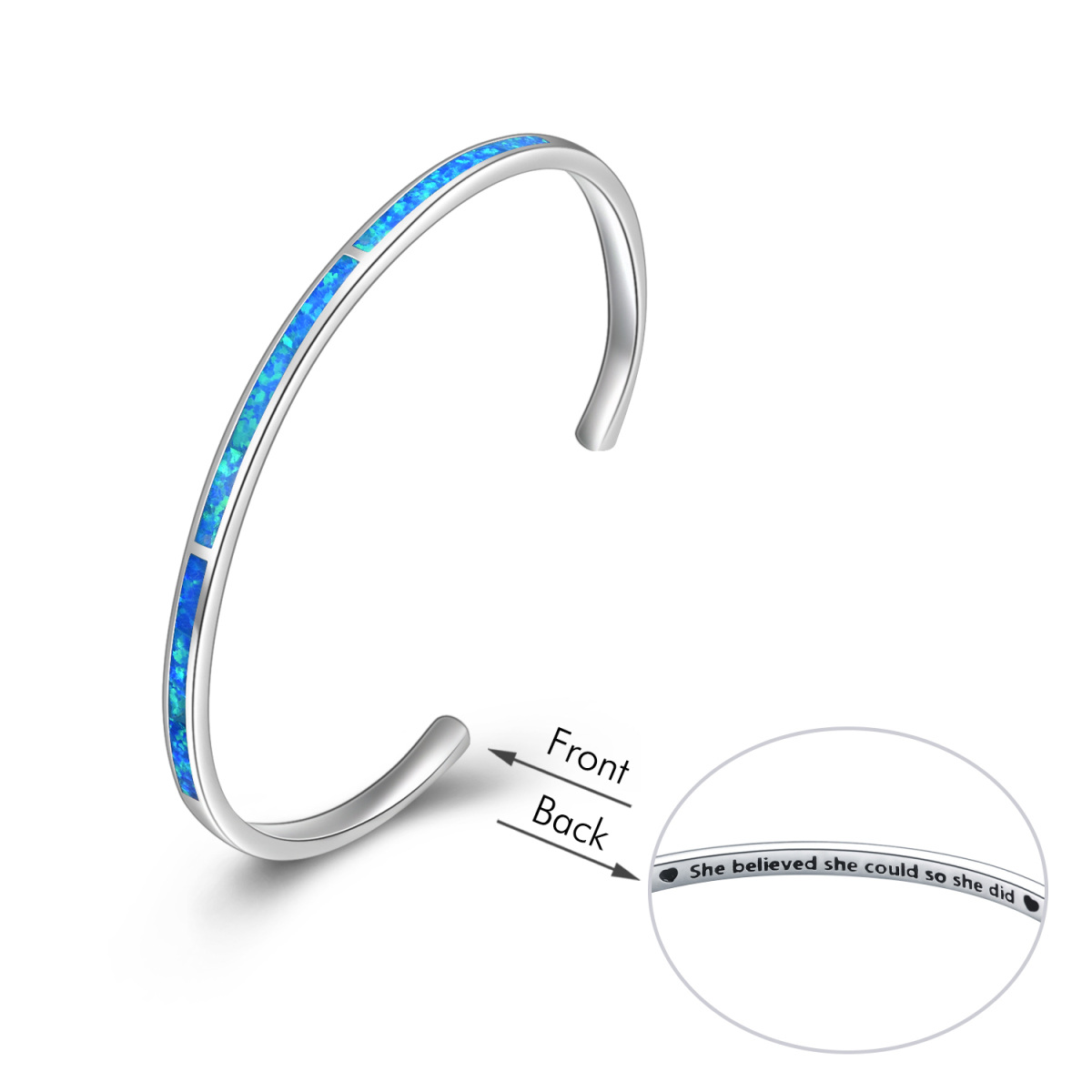 Bracelet en argent sterling avec cœur en opale et mot gravé-3