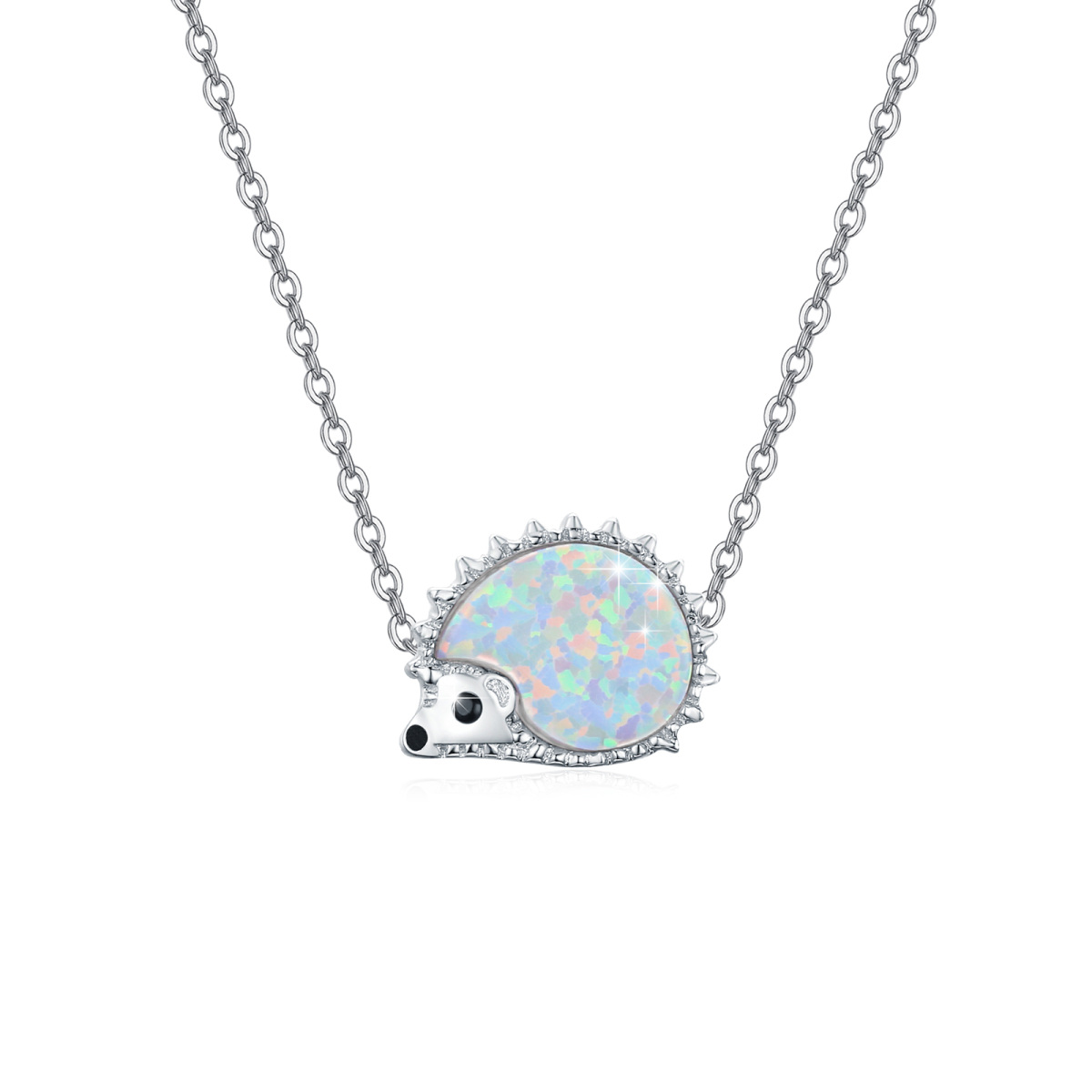 Sterling Silver Opal Hedgehog Pendant Necklace-1