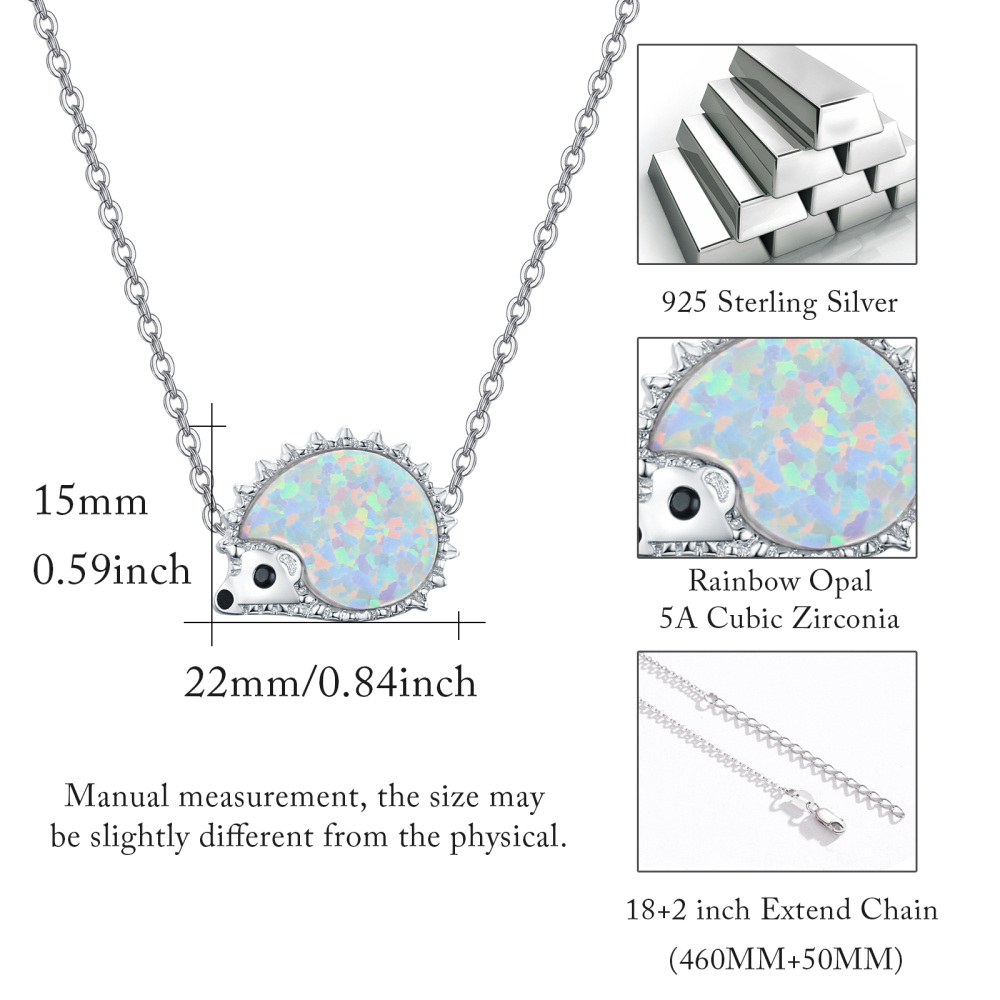Sterling Silver Opal Hedgehog Pendant Necklace-5