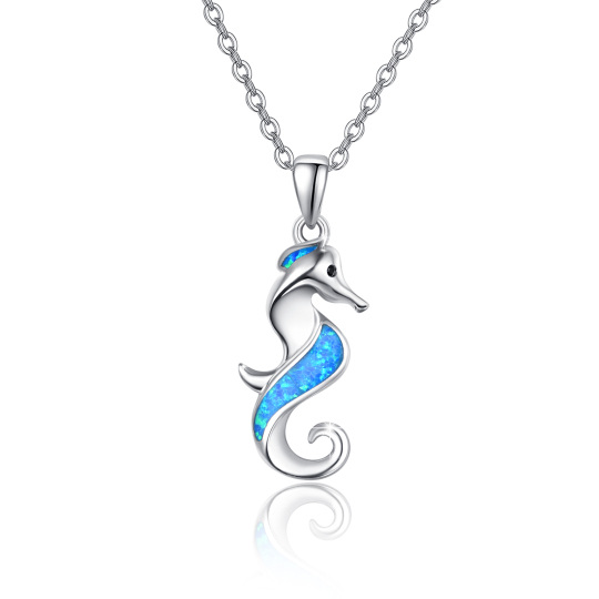 Collier pendentif Hippocampe en argent sterling et opale