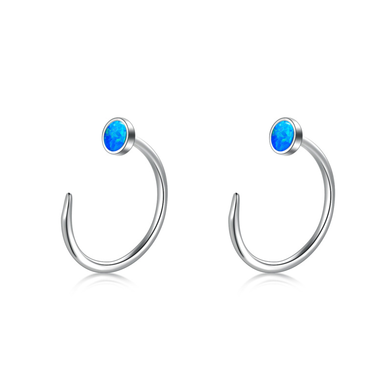 Sterling Silver Opal Hoop Earrings