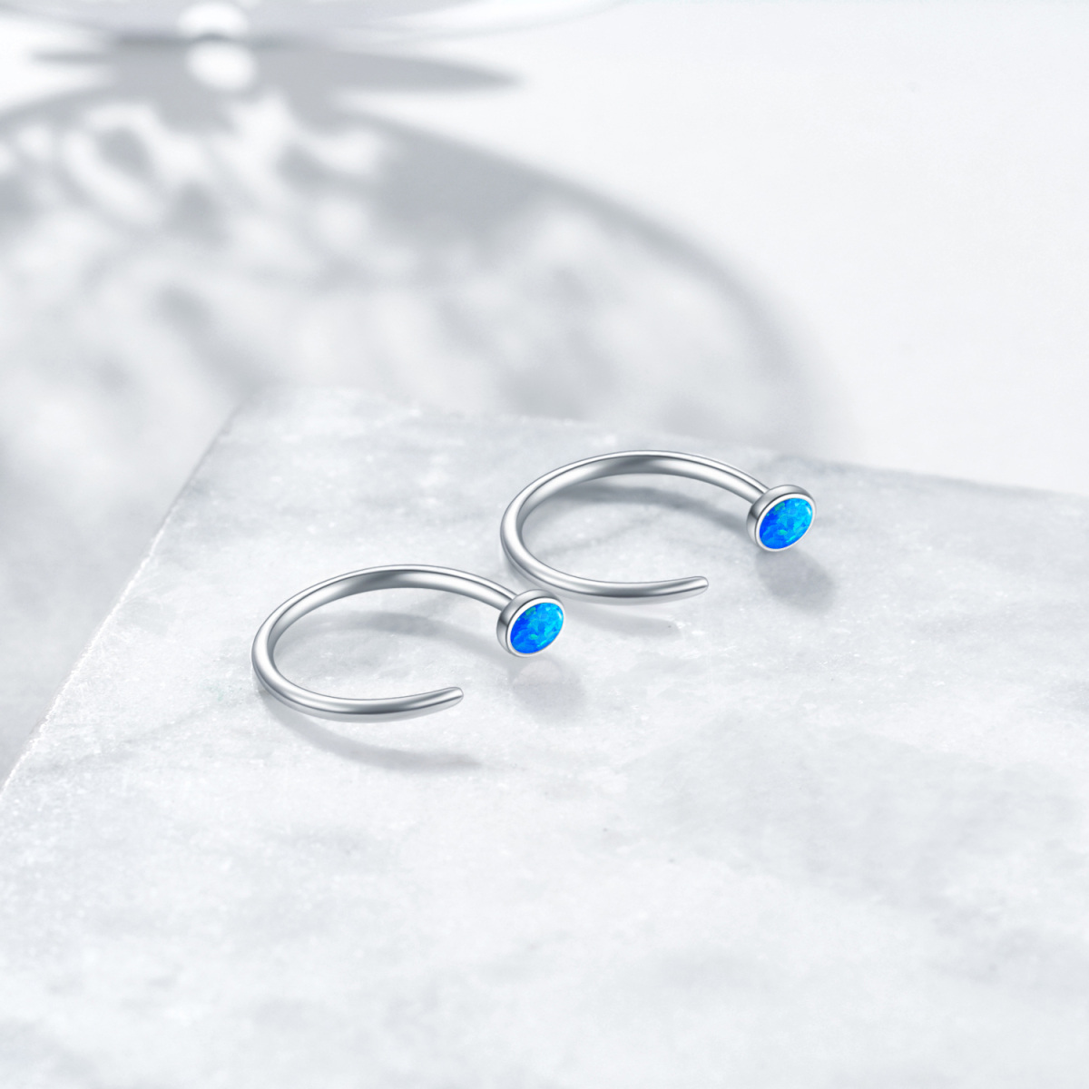 Sterling Silver Opal Hoop Earrings-2