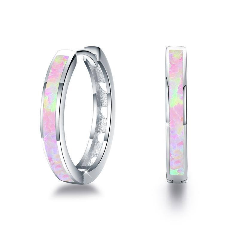 Sterling Silver Opal Hoop Earrings-1