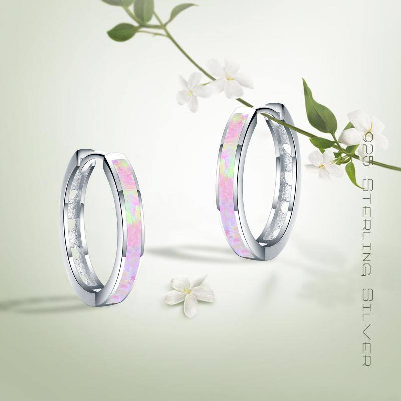 Sterling Silver Opal Hoop Earrings-5