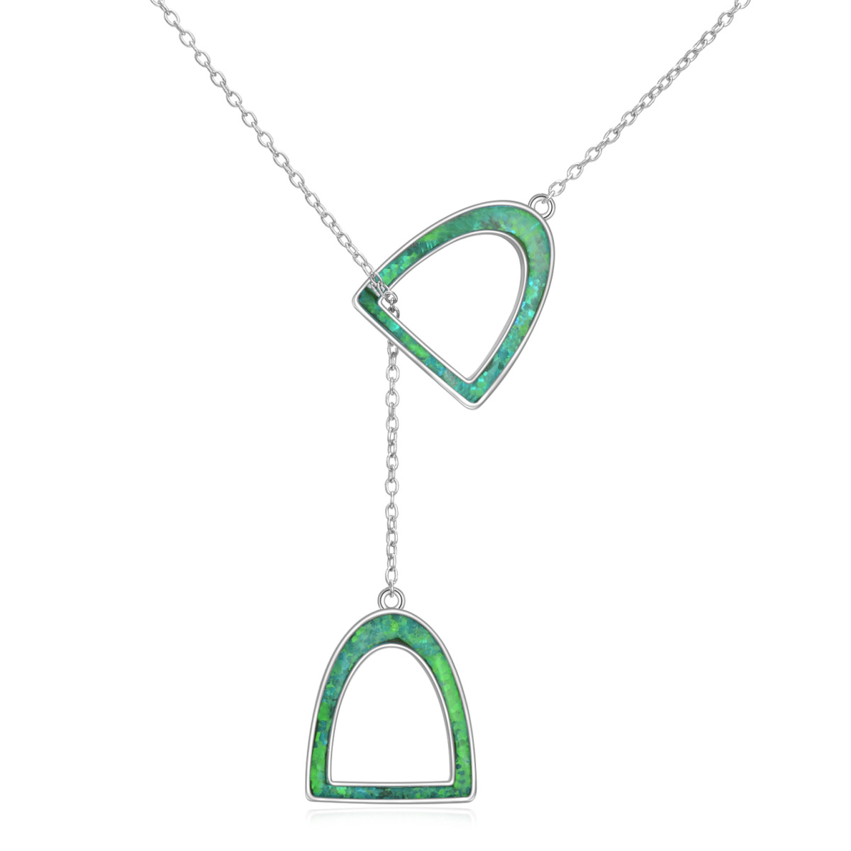 Sterling Silver Opal Horseshoe Adjustable Y Necklace-1