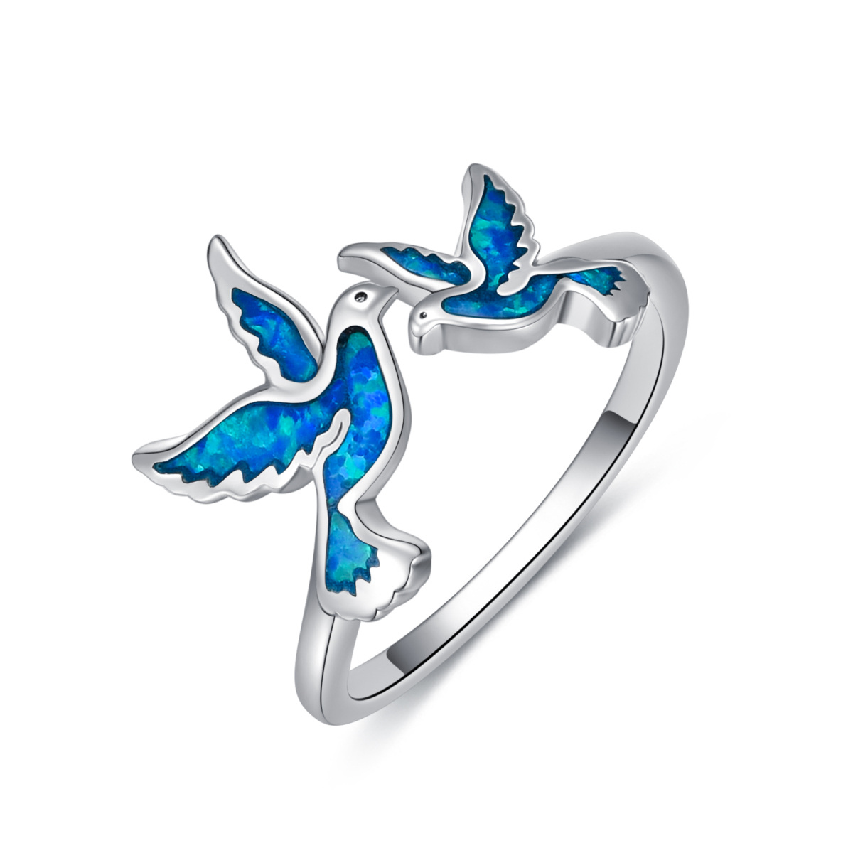 Anello aperto con colibrì opale in argento sterling-1