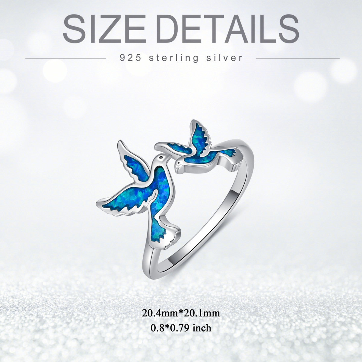 Anello aperto con colibrì opale in argento sterling-5