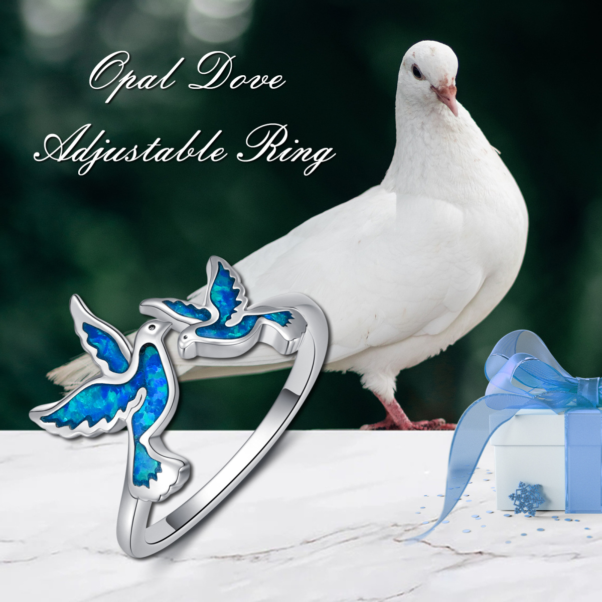 Anello aperto con colibrì opale in argento sterling-6