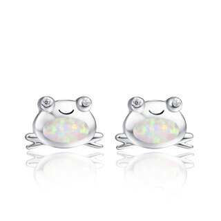 Sterling Silver Opal Frog Stud Earrings-25