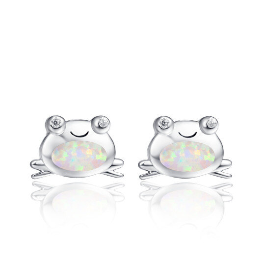 Sterling Silver Opal Frog Stud Earrings