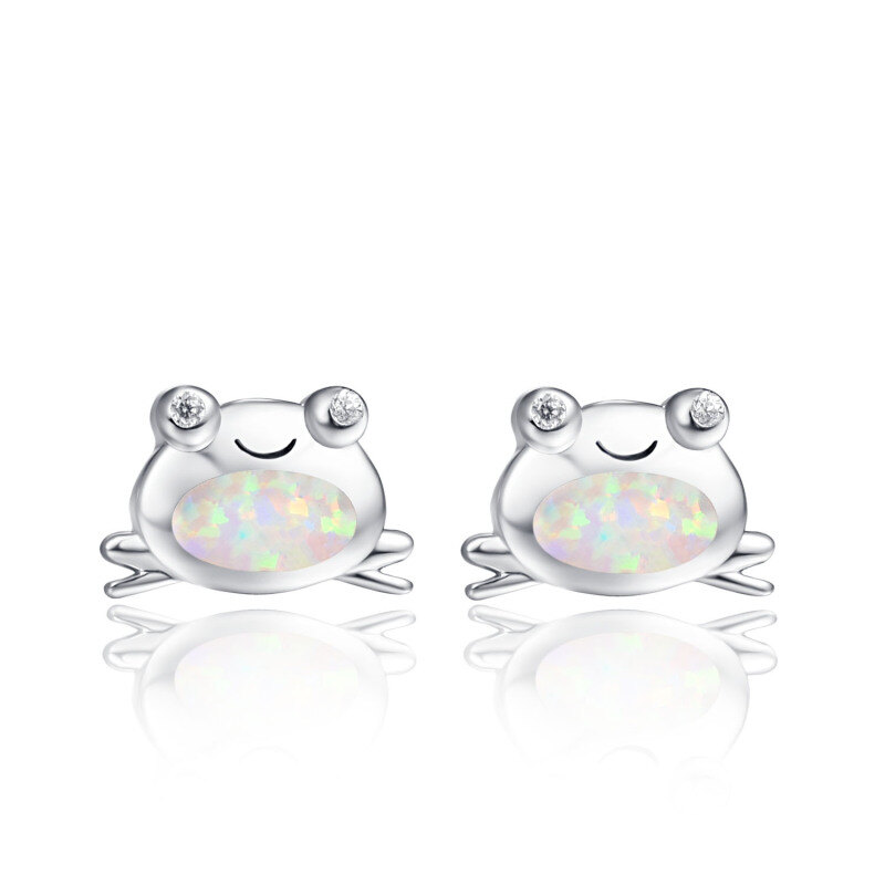 Sterling Silver Opal Frog Stud Earrings-16